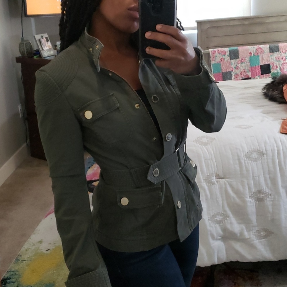 GUESS Army Green Coat w/Gold Buttons & Belt